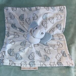 Blankets and Beyond Snuggle Nunu Lovey Blankie Blue White Elephant 13" square